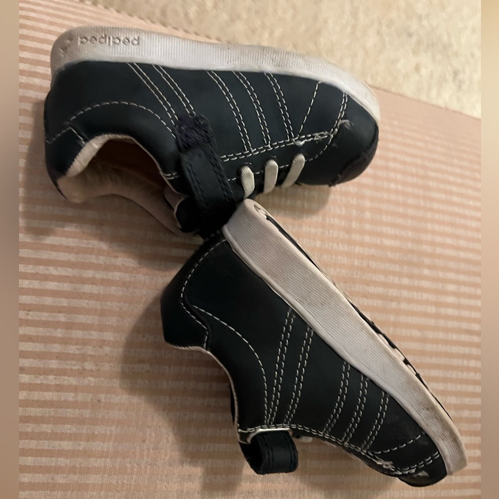 Pediped kids toddler shoes strap walking running sneaker grip navy white FLEX